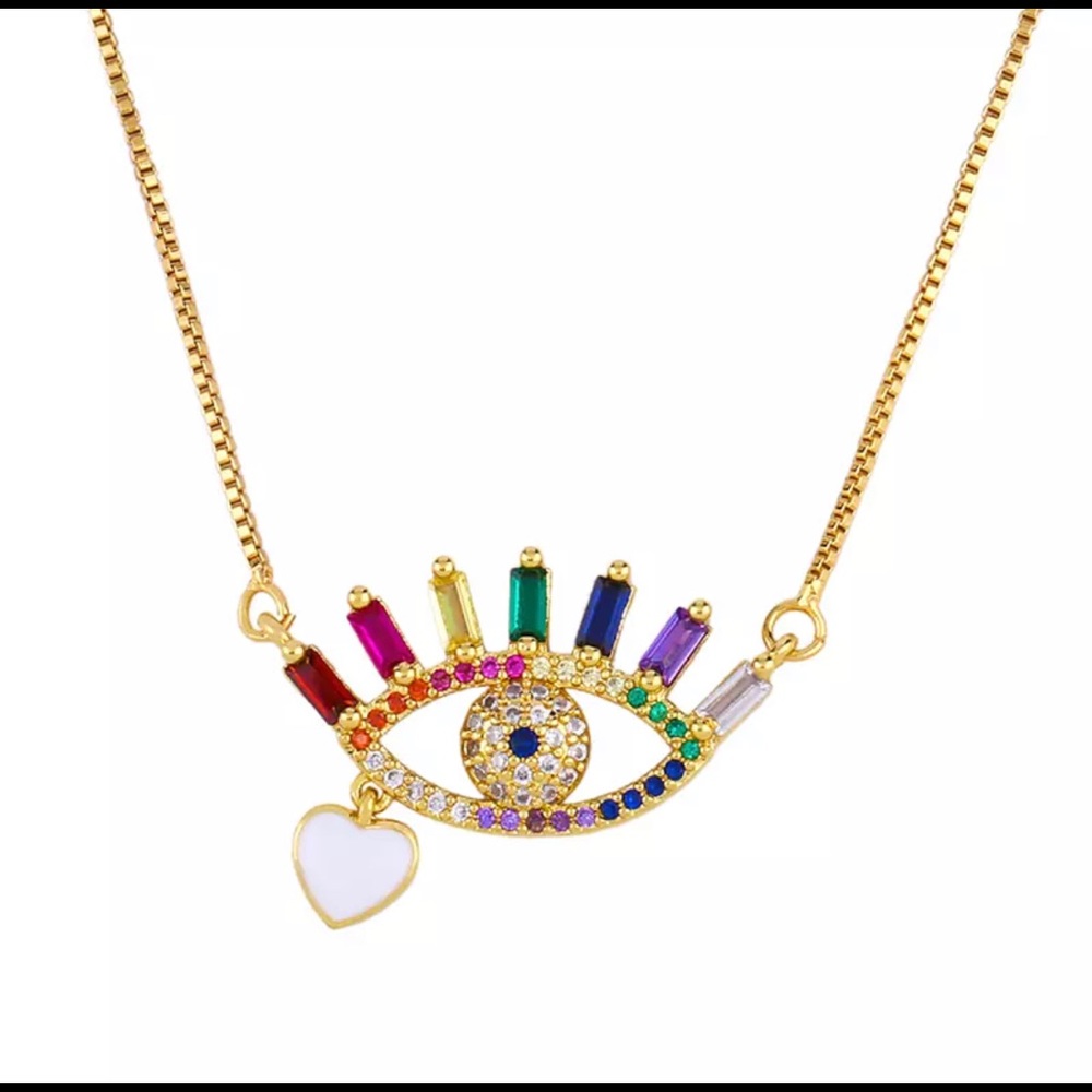 Bling Evil Eye Crystal Rhinestone Heart Necklace